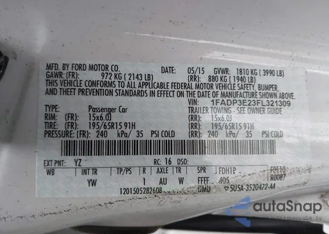 2015 Ford Focus S from USA, damaged, VIN 1FADP3E23FL321309